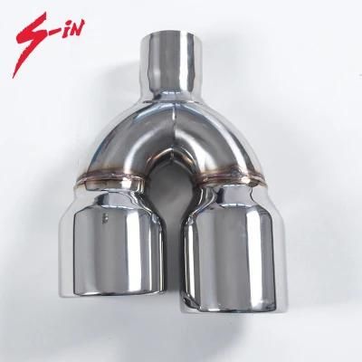 Car Exhaust Dual Outlet Muffler Glossy Exhaust Tip Staggered End