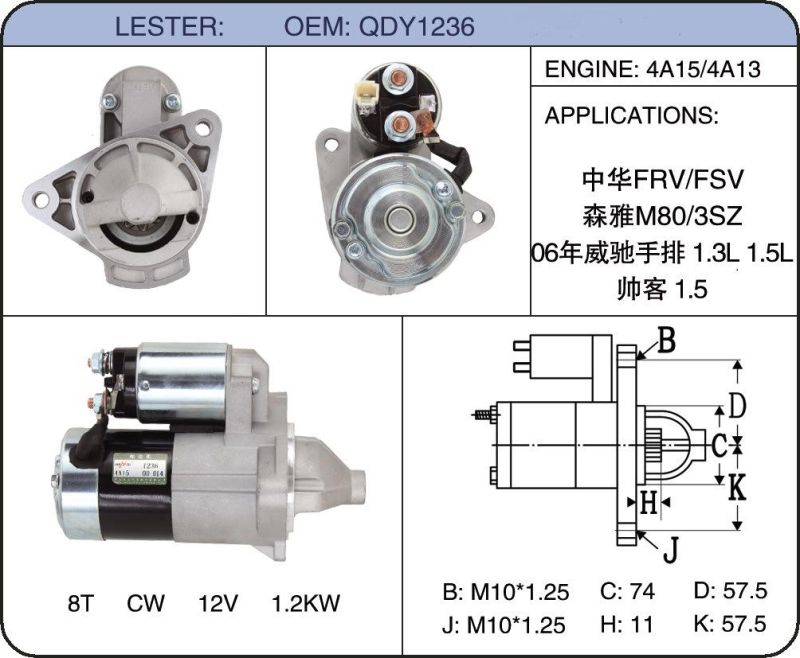 New Hnrock 12V Starter 4A13-3708020 Qdy1236 for Frv
