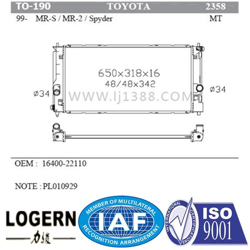 Japan Aluminum Radiator for Toyota Mr-S/Mr-2/Spyder′00-05 Mt Dpi: 2358
