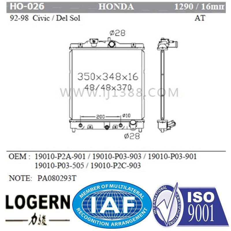 Auto Radiator for Honda Civic/Del Sol′92-98 at Dpi 1290
