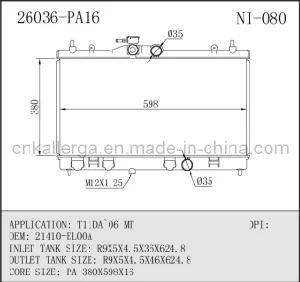 Auto Radiator for Nissan T11da 06 Mt 26036 (NI-080)