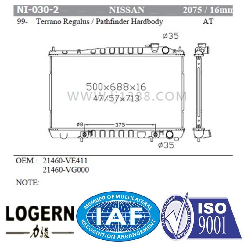 Radiator for Nissan Terrano Regulus/Pathfinder/Hardbody′99- Mt Dpi: 2075