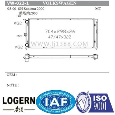 Car Radiator for Volkswagen Sh Santana 2000&prime;95-00 Mt/PA26