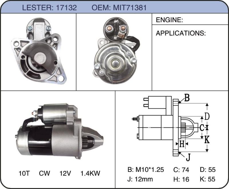 Starter Motor OEM: Mit71381 M1t71281 Fe1h-18-400