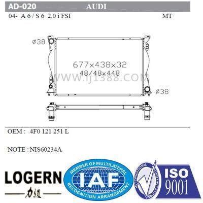 Audi A6/S6 2.0I Fsi&prime;04-/Mt Aluminum Auto Radiator