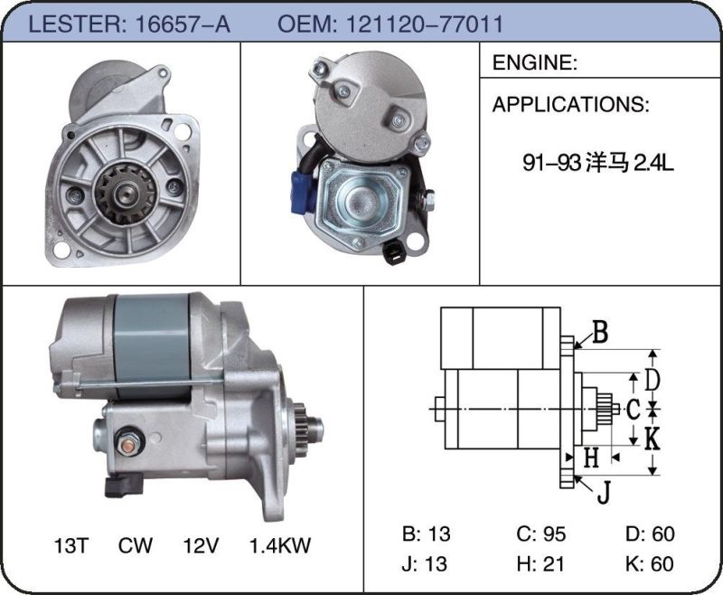 Starter Motor 121120-77011 Foryanmar